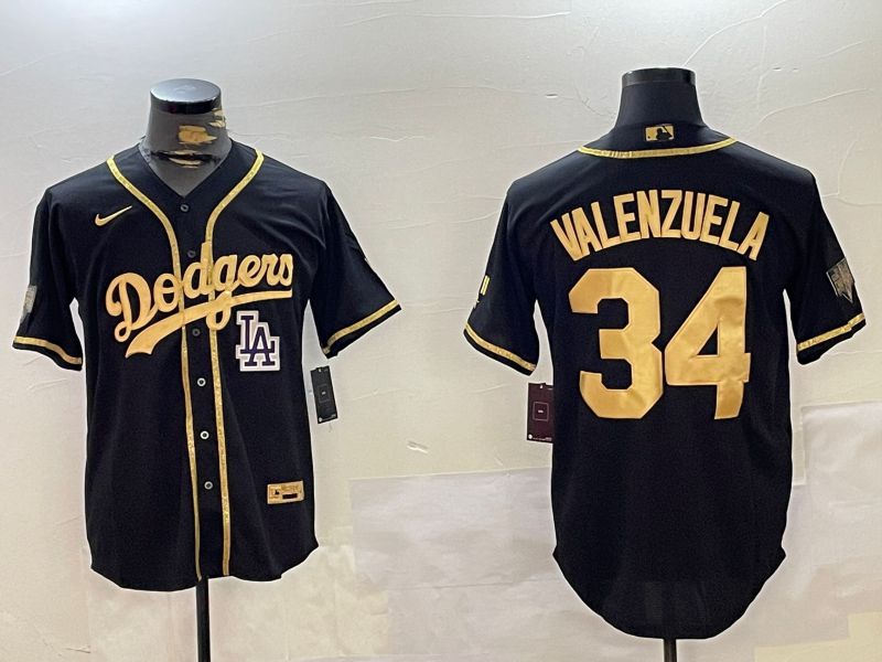 Men Los Angeles Dodgers #34 Valenzuela Black Gold Game 2024 Nike MLB Jersey style 10296->los angeles dodgers->MLB Jersey